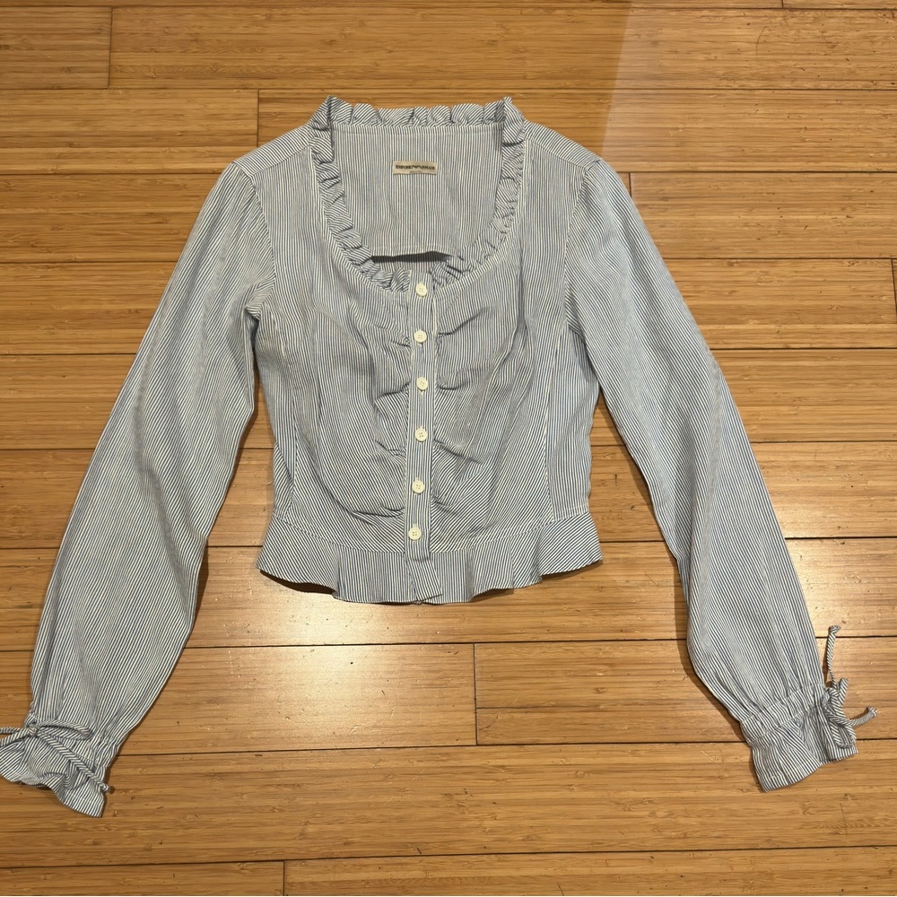 Emporio Armani Light Blue Striped Blouse Size XS / IT 38